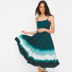 White House Black Market Flare Deep Dye Smocked Back Summer Formal Dress sz 6